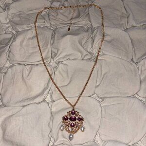 Free People Vintage Heirloom Purple Stone & Pearl Pendant Necklace